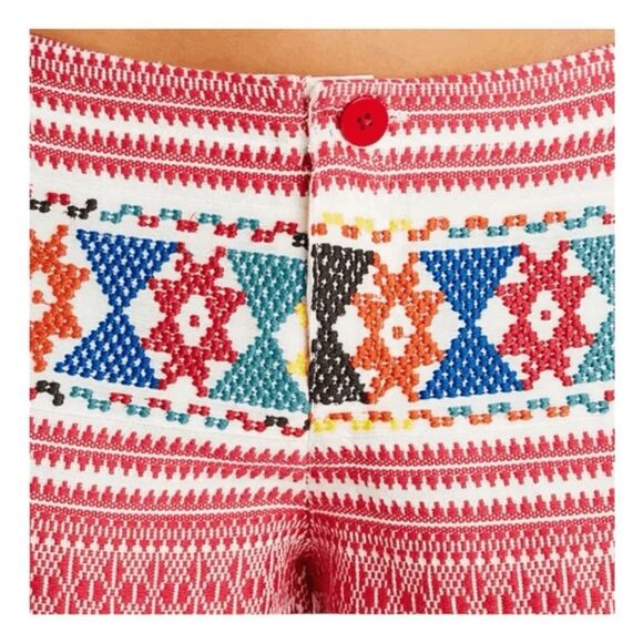 Tigerlily Embroidered Uluaki Shorts Red White Blue Yellow Weave Knit Mid-Rise 4 - Picture 5 of 13
